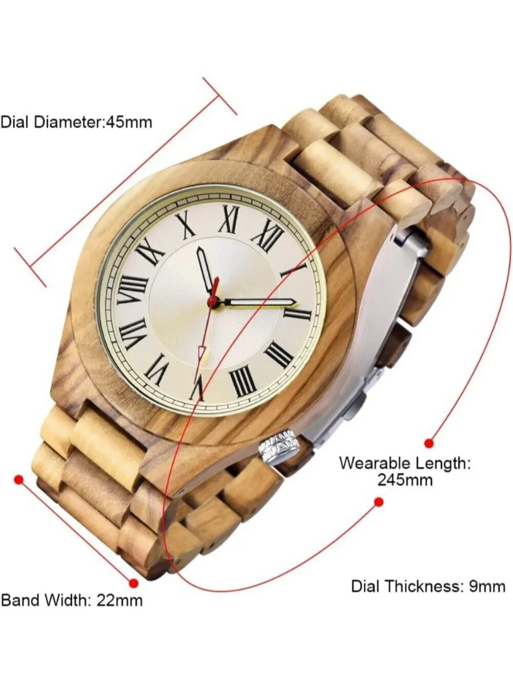 Men's White Brown Classic Handmade Round Bamboo Analog Date Quartz Wooden Watch